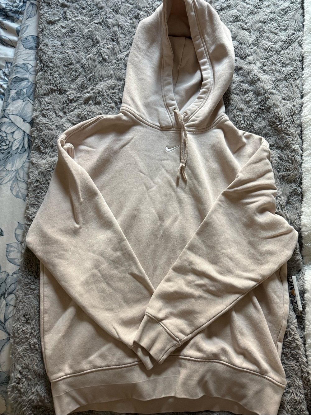 Nike Beige Pullover Hoodie with Small White Swoosh